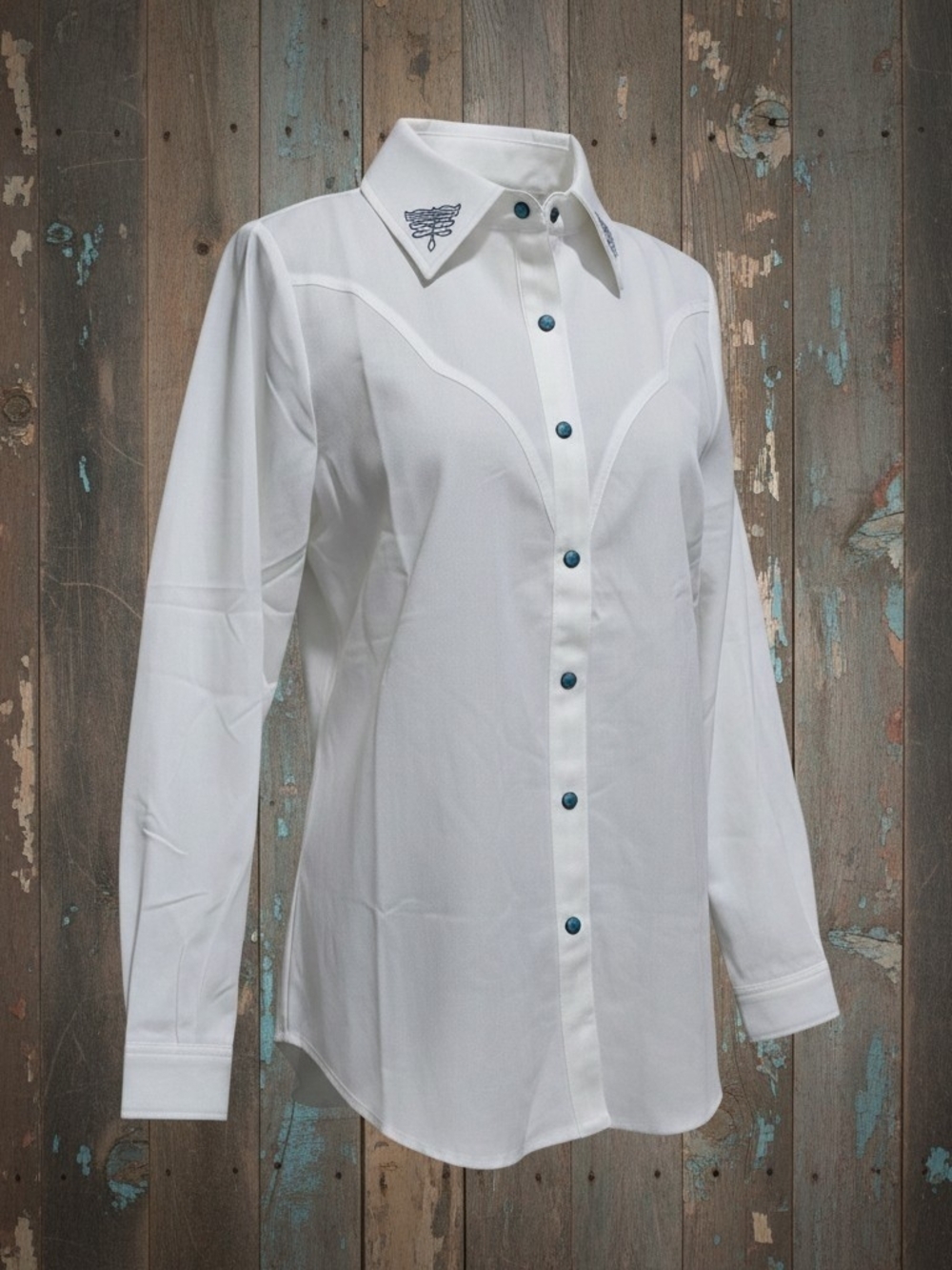Boot Stich Embroidered White Top With Turquise Snaps NEW BOUTIQUE ITEM - Picture 3 of 9